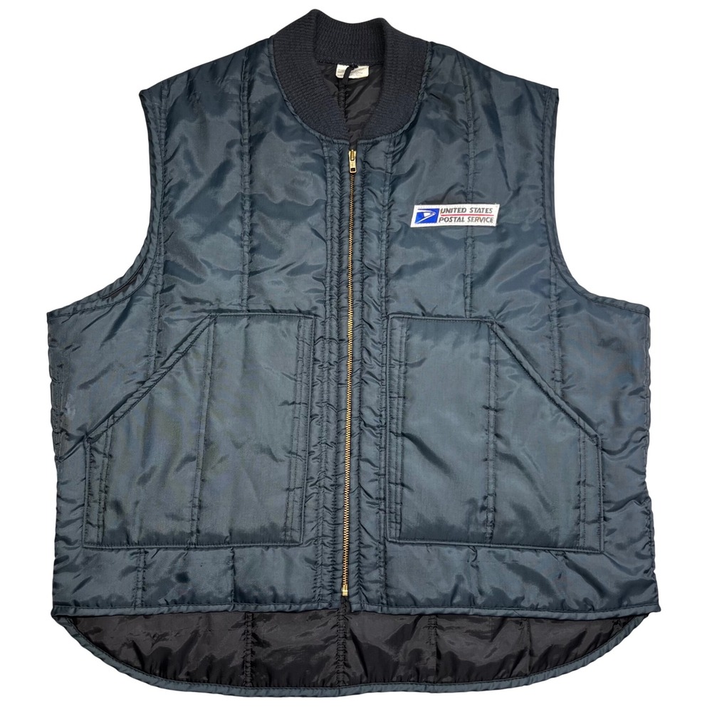 Vintage USPS United States Postal Service Quilted Vest Mens XL Blue Workwear USA